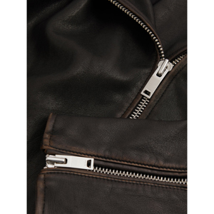 REISS BEAU Black Relaxed Leather Biker Jacket